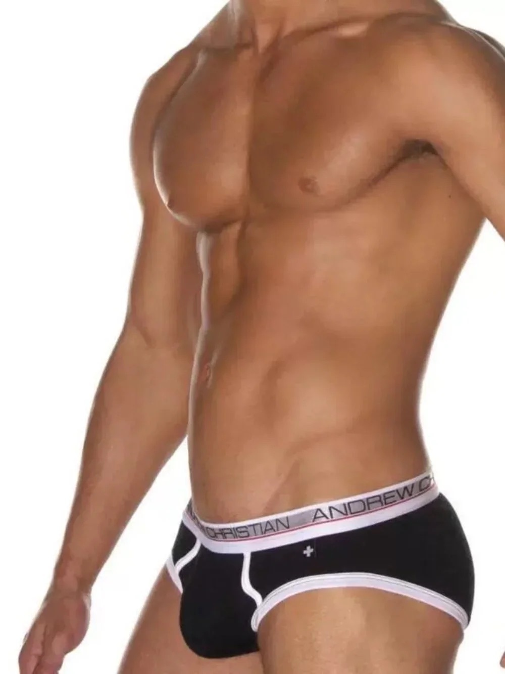 VINTAGE Andrew Christian Men's Black Briefs with White Trim
